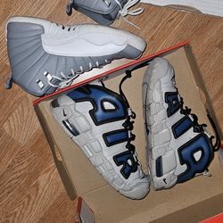 Size 7y Nike Air More And Jordan 12s