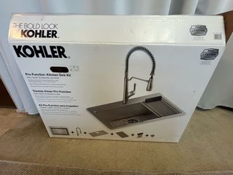 Opened box New Kohler Pro-Function Kitchen Sink Kit - With Vibrant Stainless Faucet. See pictures.
