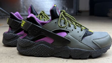 Nike Air Huarache Grey Purple Neon Sneakers US 8