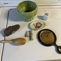 LOT Vintage Pot Planter Mirror Shoe Ceramic Doll ALL FOR 