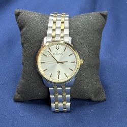 Bulova Stainless Steel Watch Date Crack In Glass