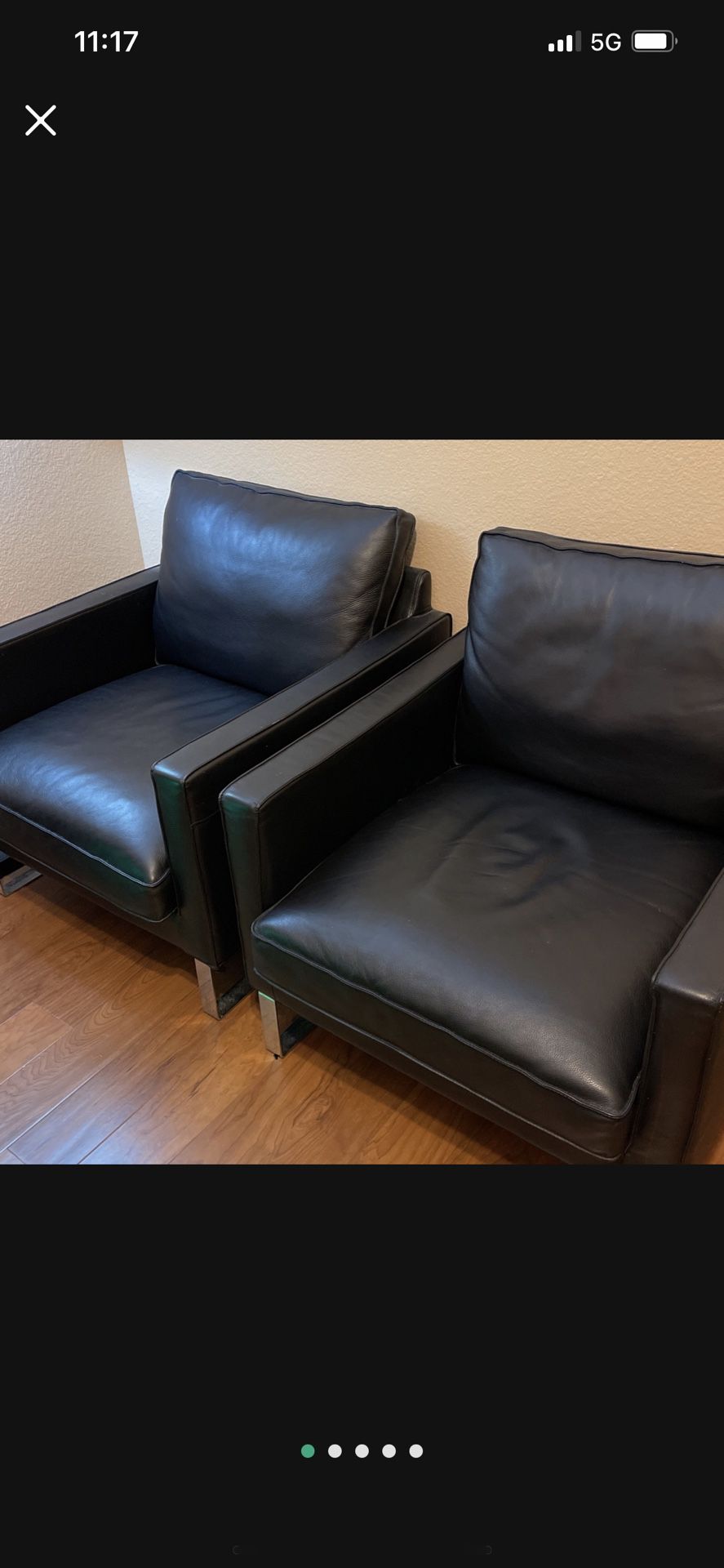 Pair Of Black Leather Club Leather Chairs Office Home 