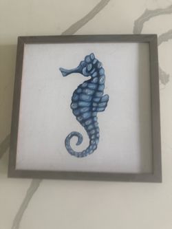 Kirkland Framed Blue Seahorse Coastal Wall Art Picture