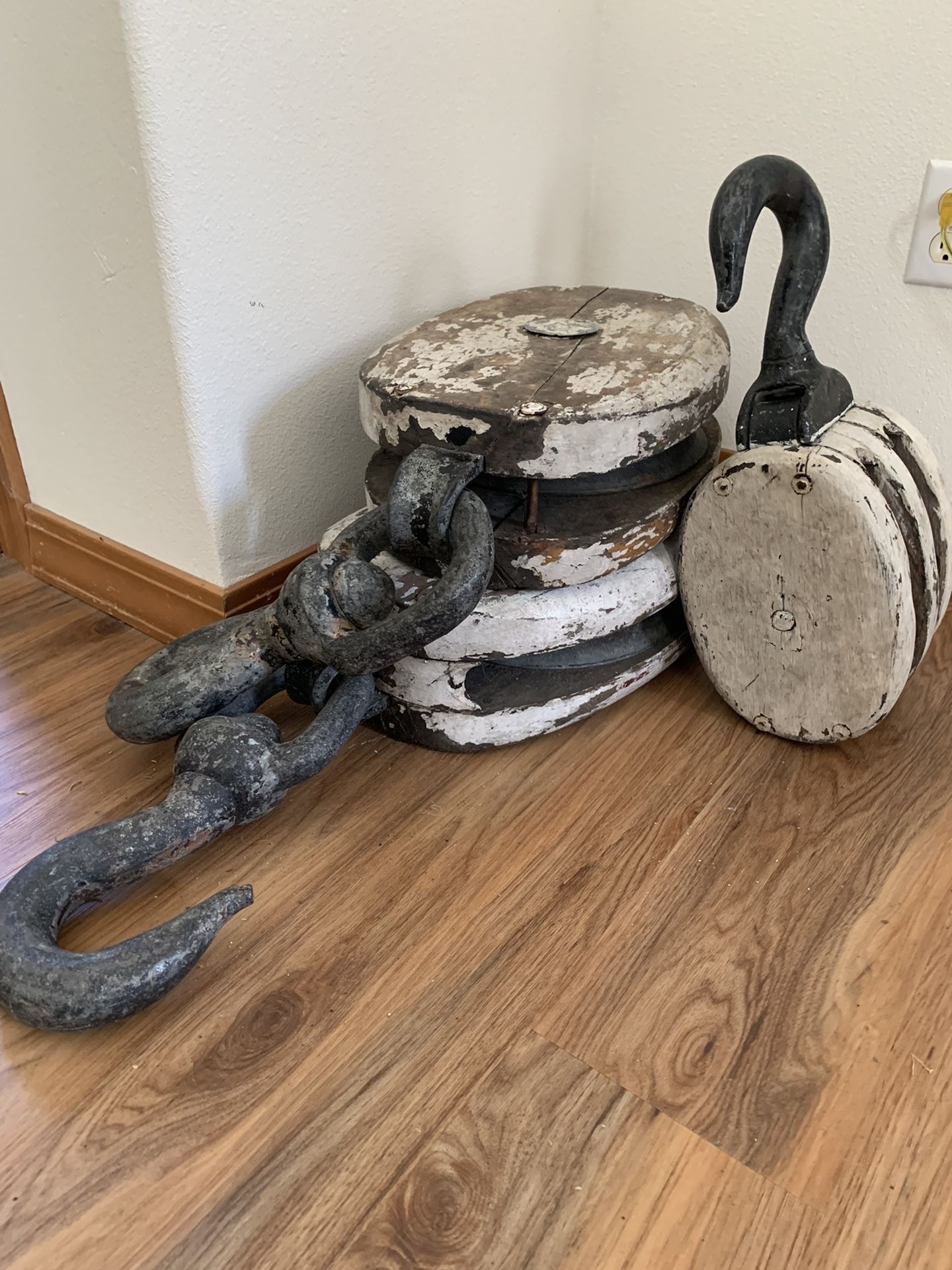 Vintage Wood and Steel Lifting Blocks Set (Reduced Price )