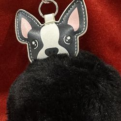 Keychain French Bulldog with a Black Pom-Pom