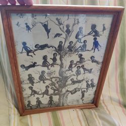 ANTIQUE AFRICAN AMERICAN FRAMED BLACKBIRDS PRINT  - FOLK ART AMERICANA 