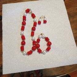 18 inch Pear & Genuine Red Stones And Silver Beads and clasp.