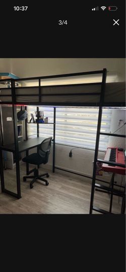 Black Metal Loft Bed with Desk