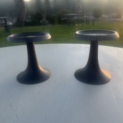 Crate & Barrel Black Metal Round Mini pedestal Stands Set of 2