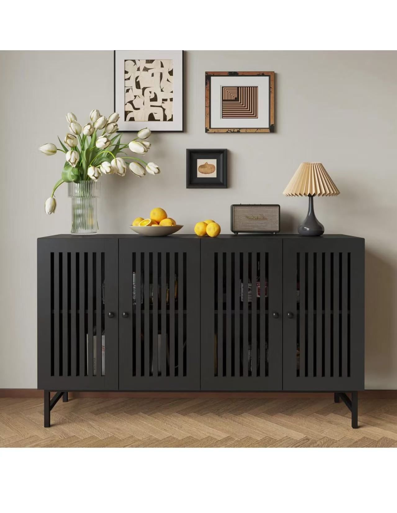 Buffet Storage Cabinet with 4 Doors,Kitchen Sideboard with Storage,Coffee Bar Cabinet for Kitchen,Living Room,Black 130