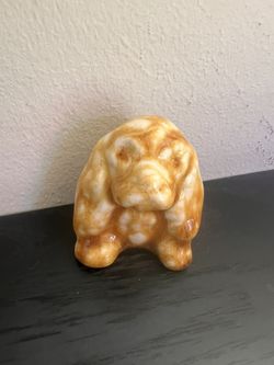 Vintage Ceramic Spaniel Dog Figurine Miniature Statue Yellow Glaze 2”