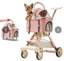 Luxury Pink Pet Stroller with Detachable Carrier