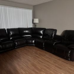 Dark Brown L Shaped Leather Couch 