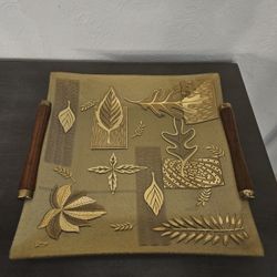 MCM Gold Leaf Design Serving Tray Platter By Colony Glass
