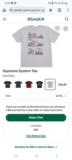 SUPREME SYSTEM TEE XL GREY
