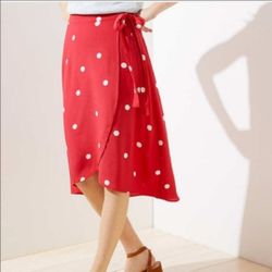 Ann Taylor LOFT Red and White Polka Dot Wrap and Tie Skirt, Size 0P