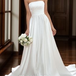 A-Line Graceful Straight Chapel Train Pleated