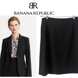 Banana Republic Black Lightweight Stretch Wool A-line Suit Skirt Size 8