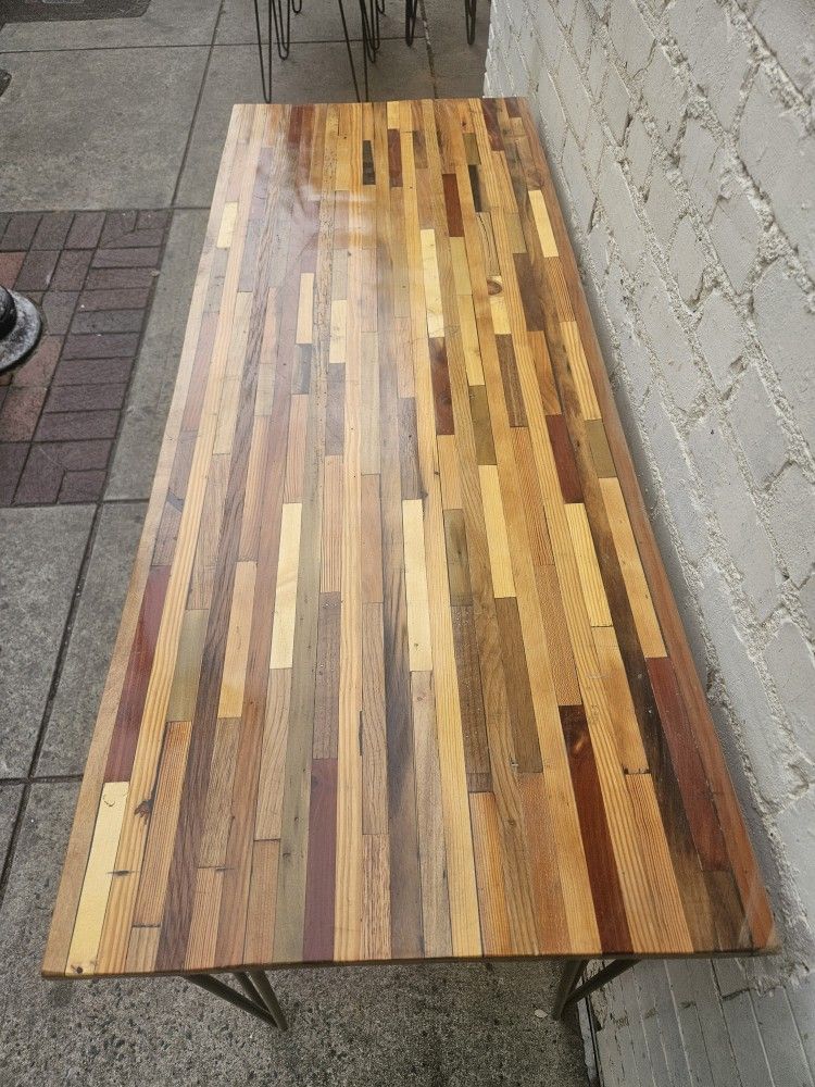 Small desk made from reclaimed wood.