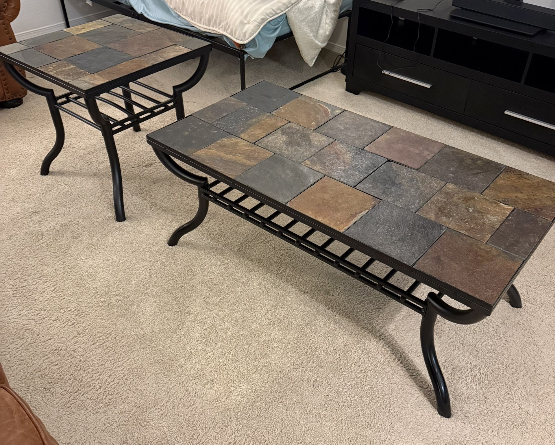 Slate Tile Coffee Table + Side Table