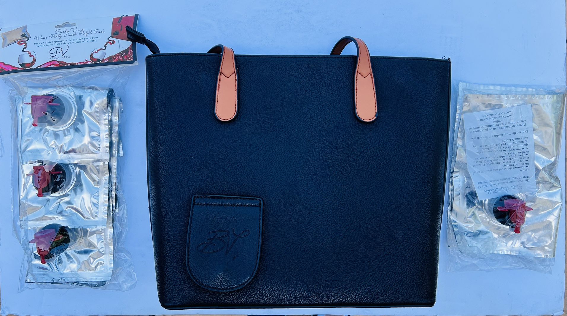 *NEW* PortoVino Classic Tote Bag, Vegan Leather Wine Purse with Hidden Spout and Dispenser for Wine Lovers That Holds and Pours 2 Bottles (1.5 Liters)