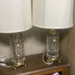 Brass and glass end table lamps