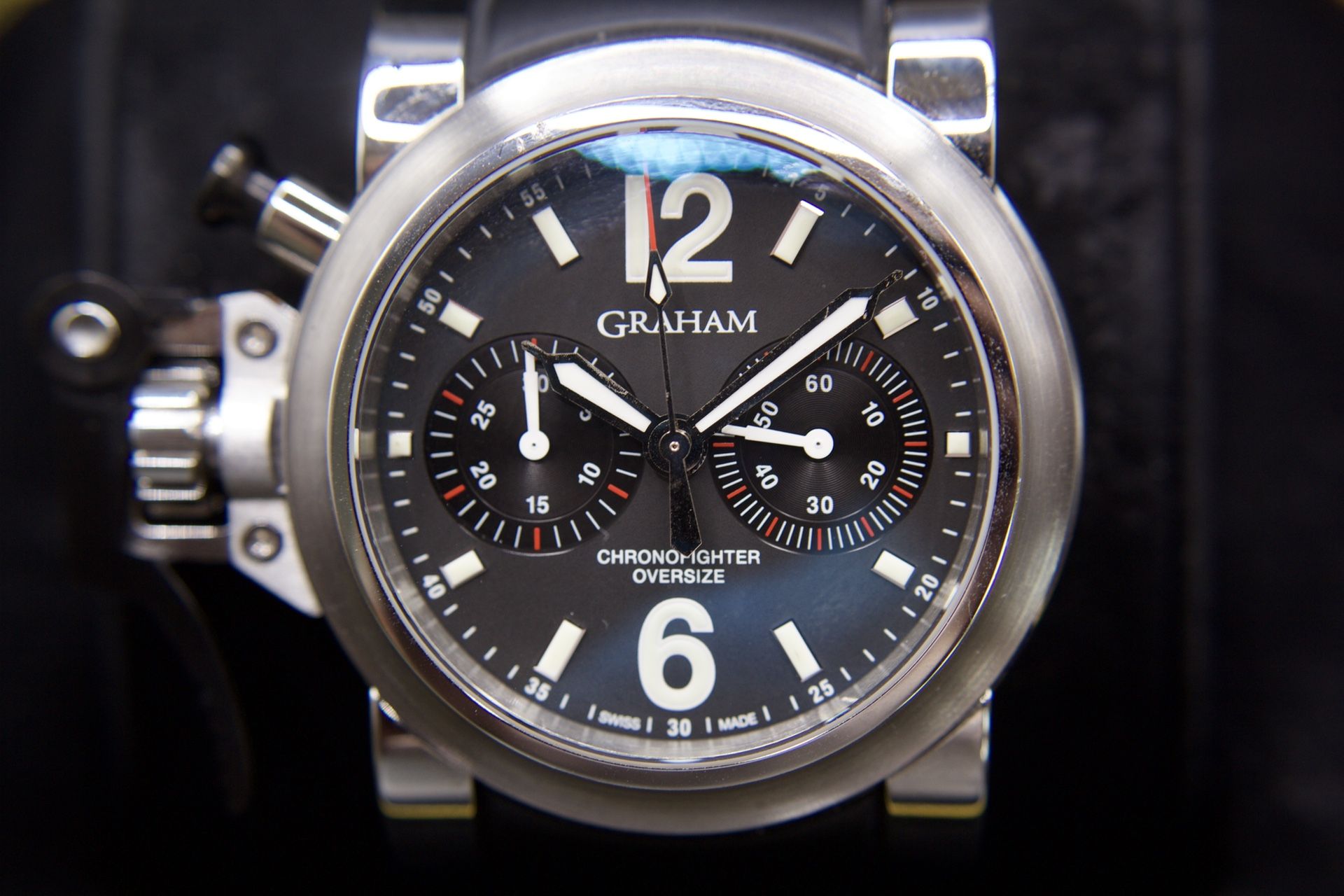 Graham Chronofighter Oversize 47mm Black Dial Rubber Strap Men’s Luxury Sports Watch