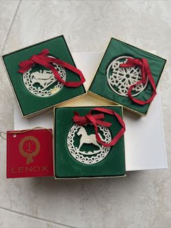Lenox China Snowflake Silver Frost Ornament, Rocking Horse And Yuletide Ornament