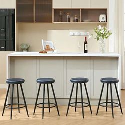 Bar Stools Set of 4, Swivel Backless 24" Counter Height Bar Stools for Kitchen Island, Faux Leather