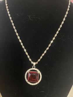 Silver Necklace With Red Gem Stone