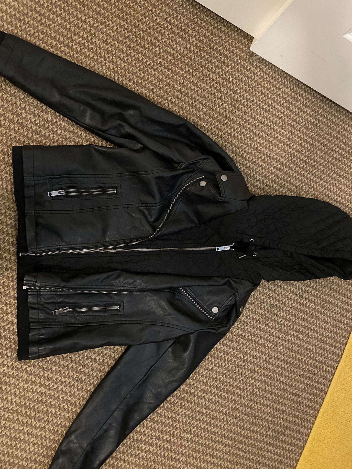 Faux Leather Jacket With Hood - Large Petite