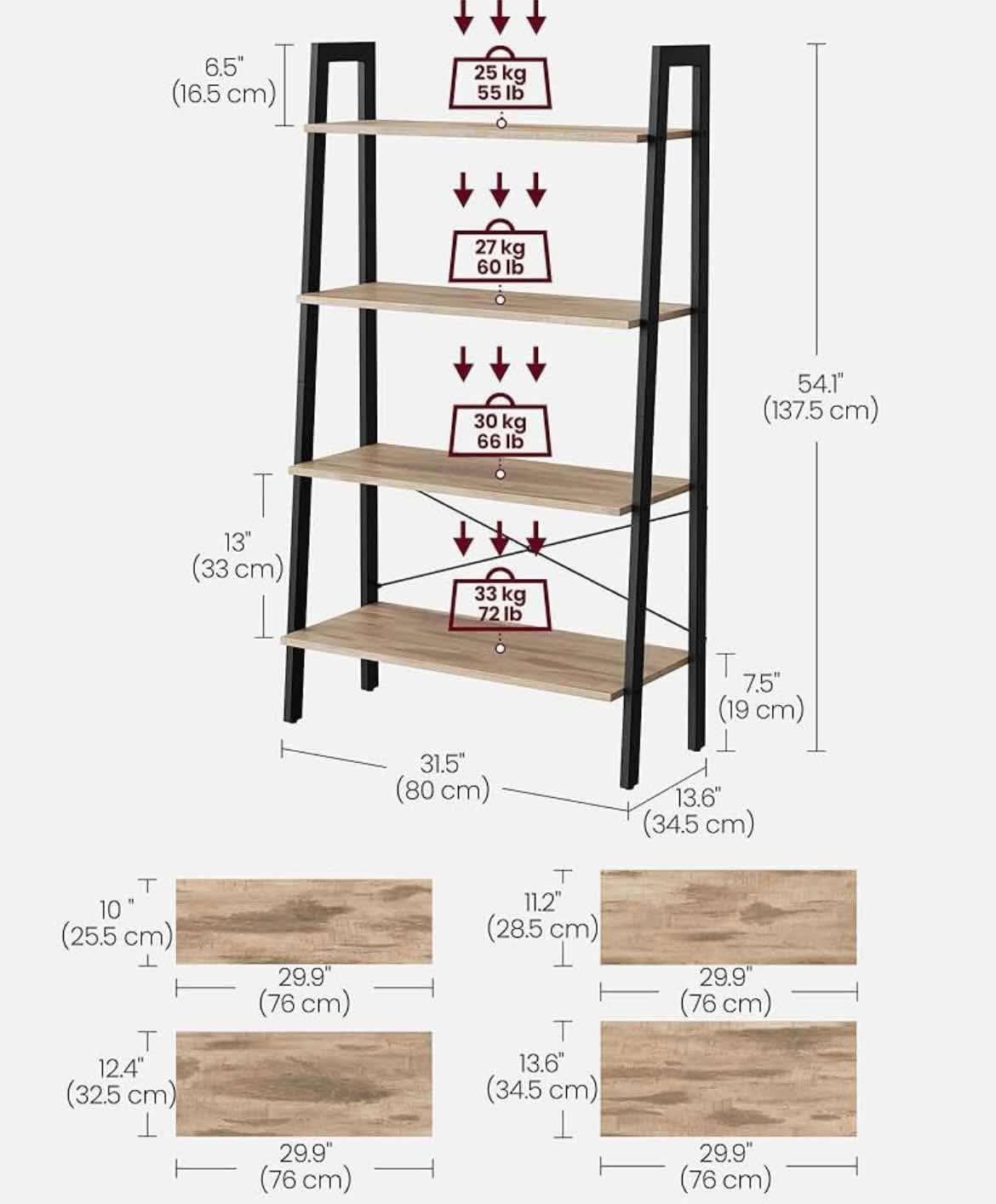 Ladder Shelf, 4-Tier Bookshelf