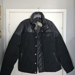 Men's XL All Saints Black Leather Polyester Jacket Xl