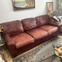 Red Leather Sofa With Down Feather