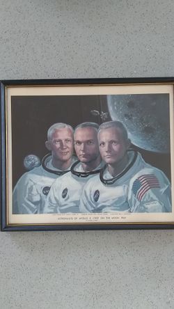 Moon landing commemorative framed poster