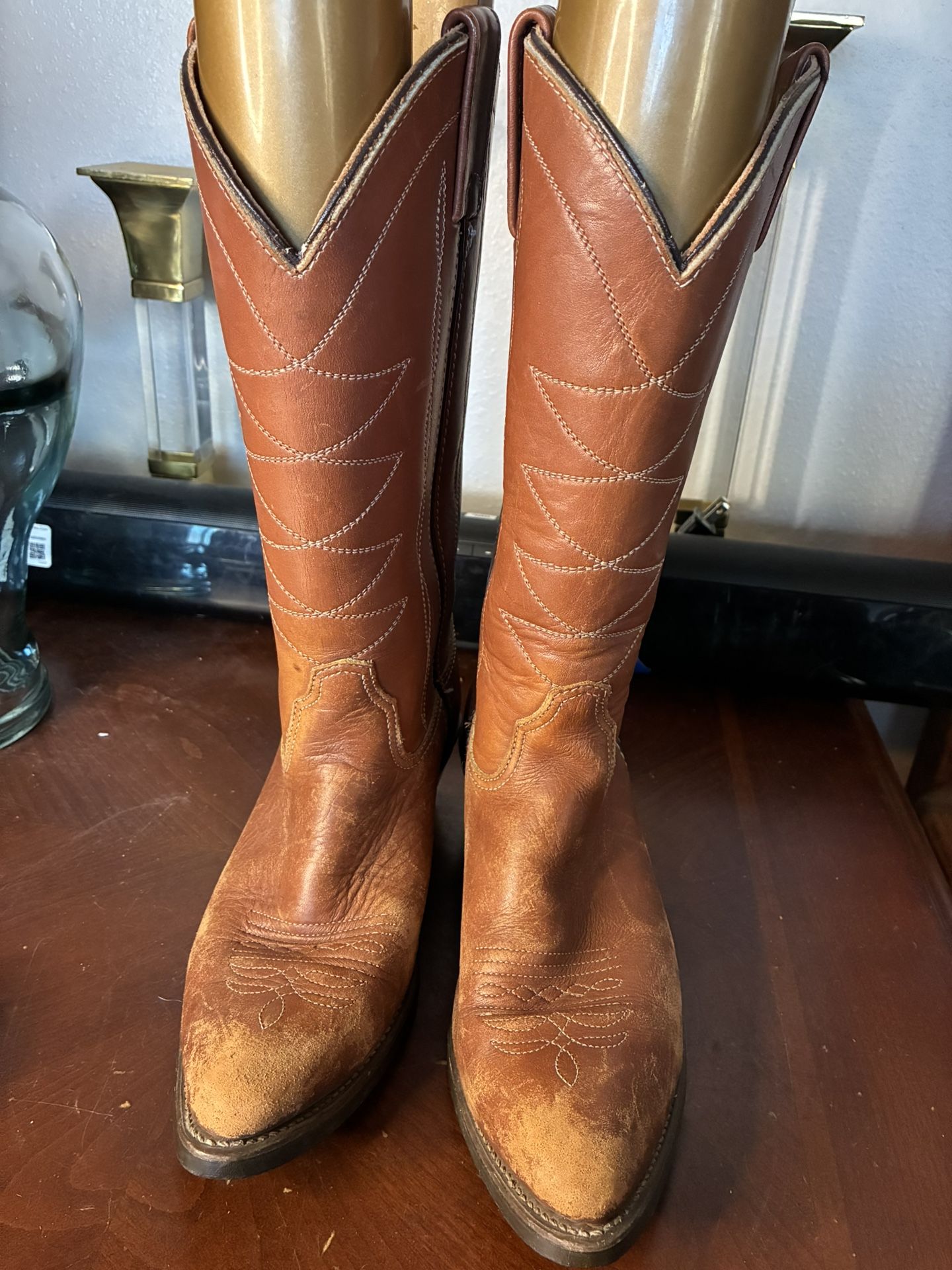 Double H Women’s Western Boots Size 7 1/2 M Brown Leather Distressed Ranch Wear