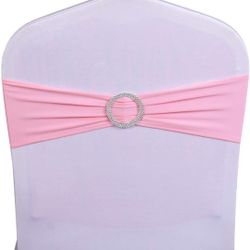 Pack of 50 Spandex Pink Chair Sashes for Wedding Elastic Chair Bows Sashes Chair Bands Buckles Fitting Birthday Party Anniversary Events Ceremony Brid
