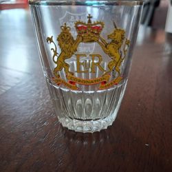 Small glass tot or shot cup commemorating the Coronation of Queen Elizabeth II in 1953. 