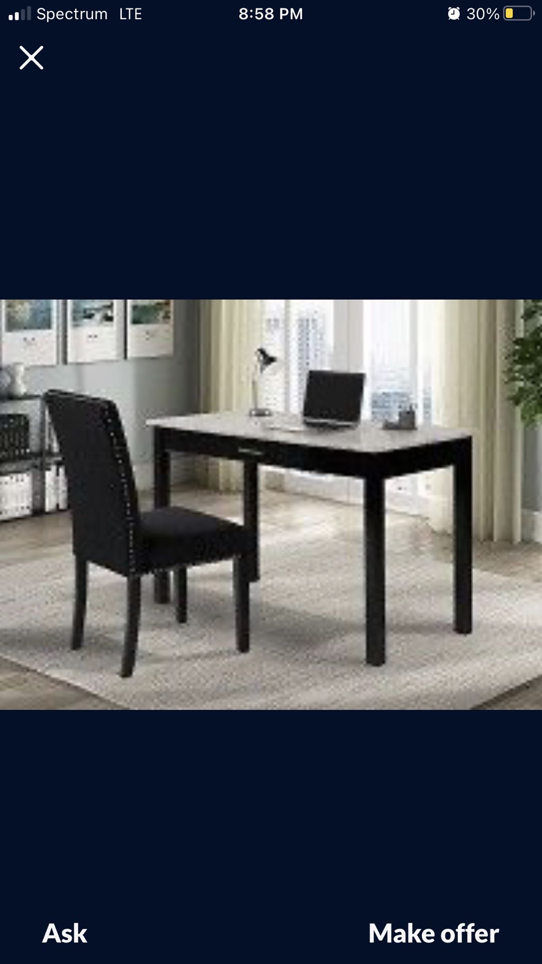 Brand New Desk & Chair White Faux Marble Top Chair Black Fabric $250 FREE LOCAL DELIVERY & SET UP ONLINE SALES & SMALL SHOWROOM NOT ALL ITEMS ON DISP