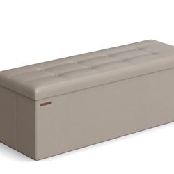 SONGMICS Mazie Collection - 43 Inches Folding Storage Ottoman Bench, Ottoman with Storage, Foot Rest Stool, Load 660 lb, for Living Room, Synthetic Le