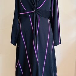 Nine West Brand Dress Black with Pink and Purple Stripe Accents, Large