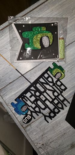 "Among us" cake topper and Birthday Banner