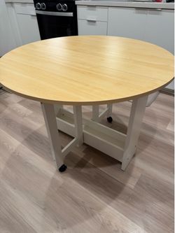 Round Drop-Leaf Folding Dining Table
