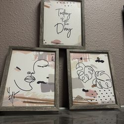 Set of 3 framed wall art in excellent condition