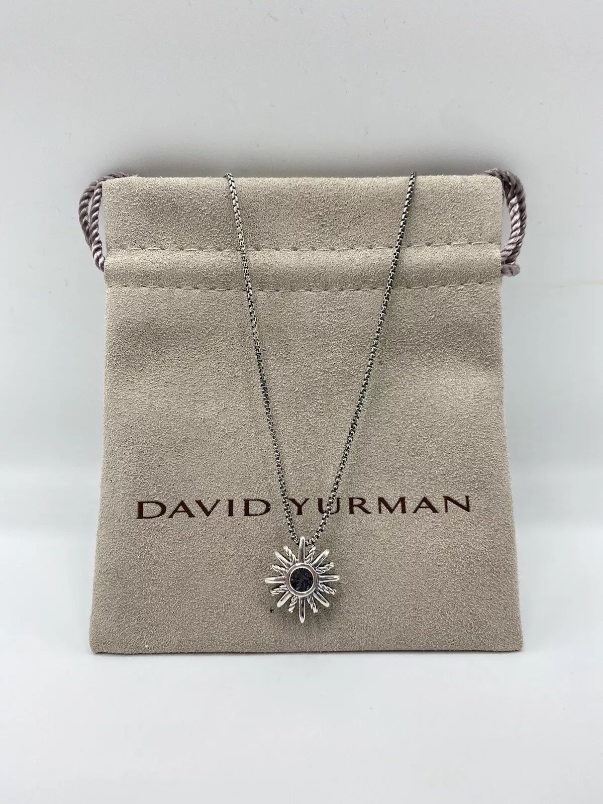 David Yurman Sterling Silver 16mm Small Starburst Diamond Pendant Chain Necklace