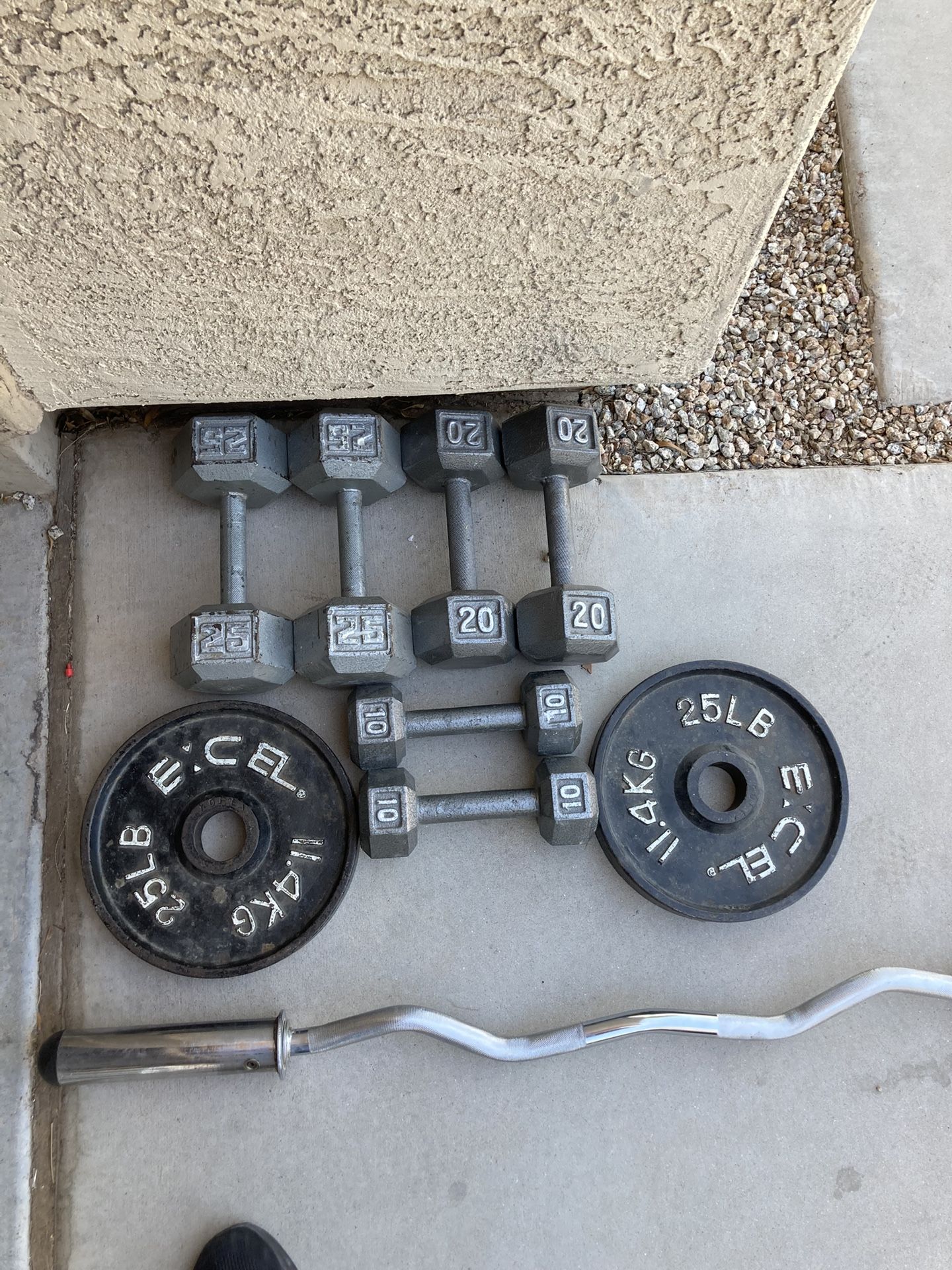 Cast Iron Dumbbells And Curl Bar
