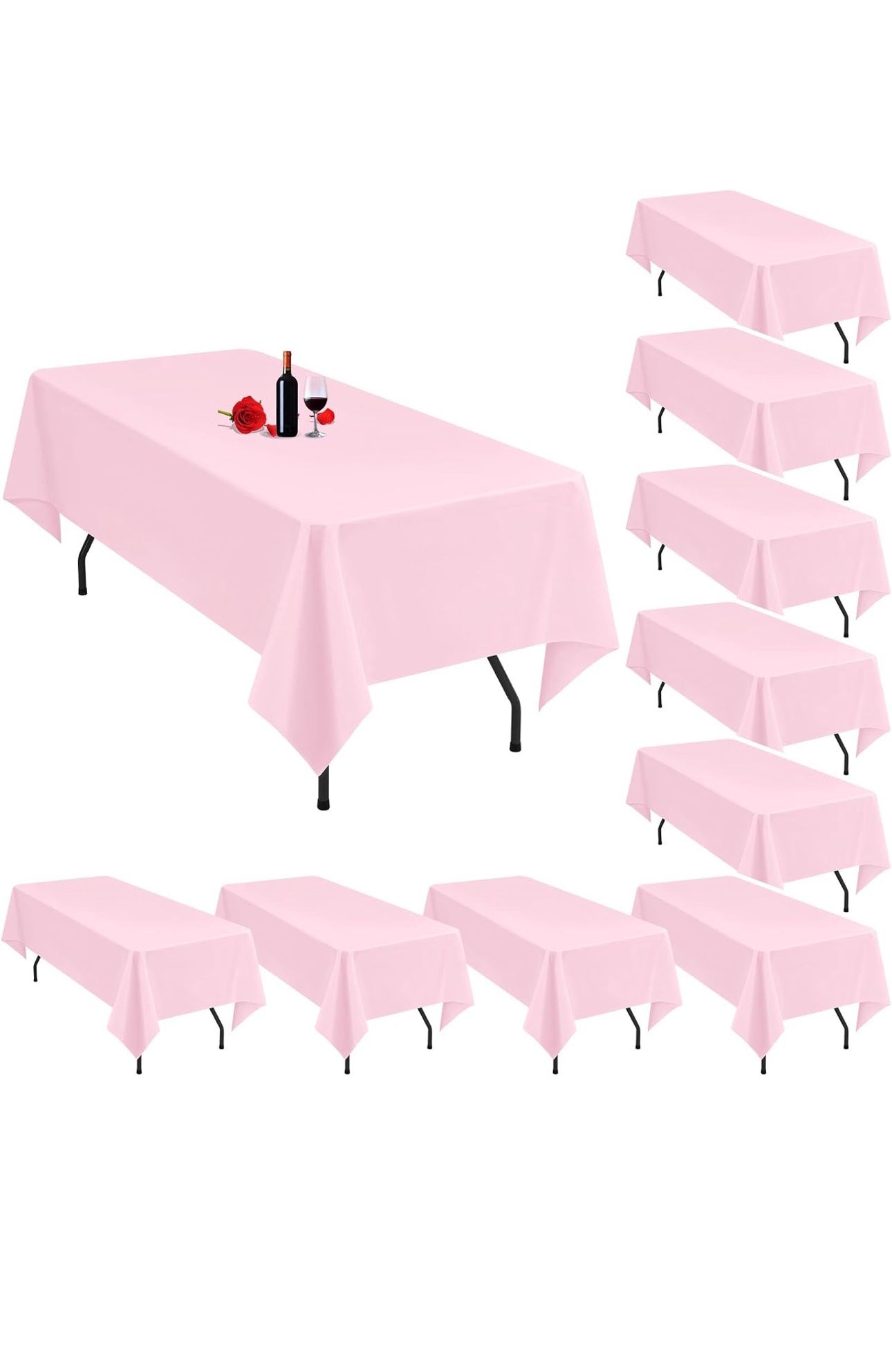 10 Pack Pink Tablecloths for 8 Foot Rectangle Tables 60 x 126 Inch Pink Table Cloth Rectangle Tables 8ft Tablecloth Linen Polyester Fabric Washable Ta