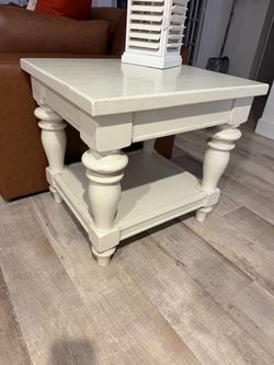 White Farmhouse End Table with Drawer Pottery Barn