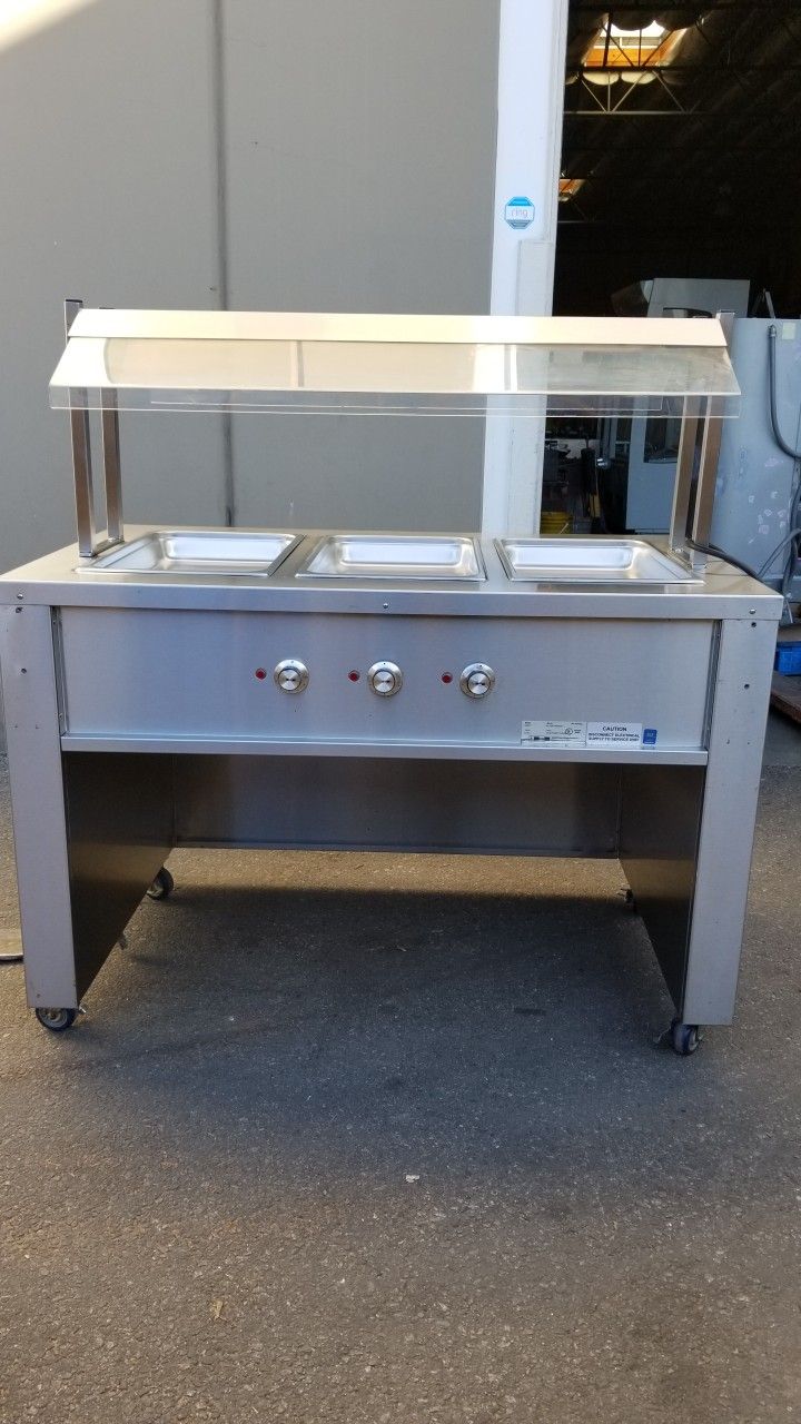 Carter Hoffmann CC345 Hot Food Table w/ 3 Wells & Open Base 3 New S/S Pans 208V