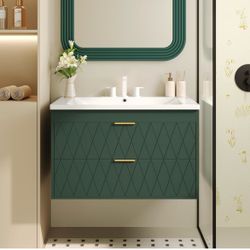 Heemab Elegant Wall Mounted Bathroom Cabinet with Resin Sink for Enhanced Comfort, Space-Saving Design, and Modern Style